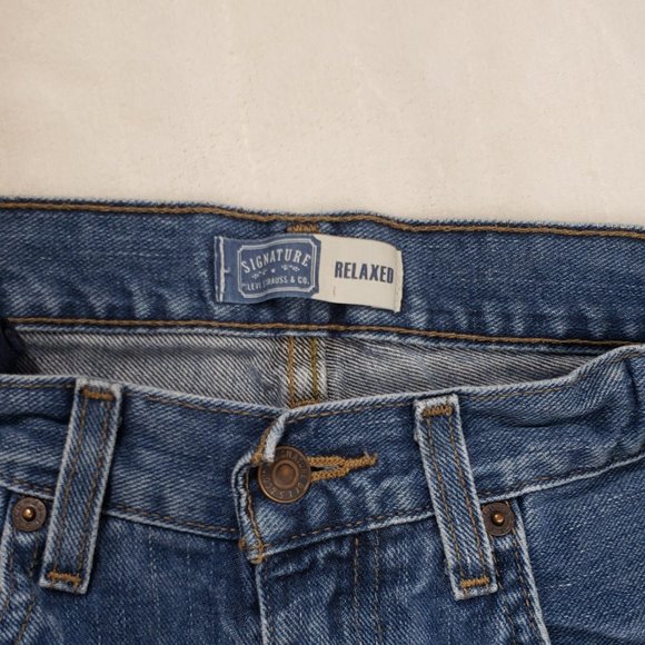 Adjustable Waist Relaxed Straight Leg Blue Jeans Size 14 Reg Levis Signature - Picture 3 of 11